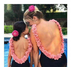 Mother and Daughter Backless Floral Swimsuit 
