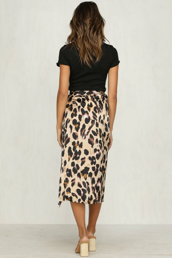 Wrap Slit Leopard Print Skirt - Clothing - Fashion